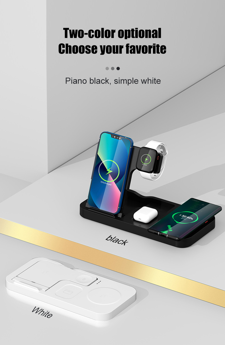 Vezeték nélküli töltő 4 az 1-ben iPhone 12 Pro Max 14 Plus 13 11 Samsung Xiaomi Oneplus Dual 15W összecsukható gyorstöltő állomás_voghion.com