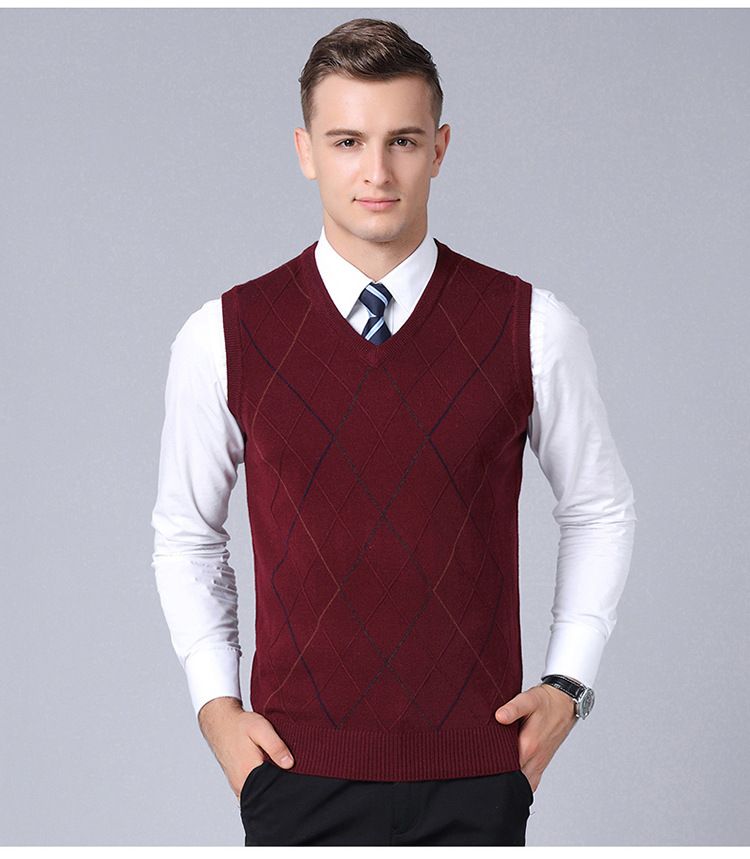 Men's Wool Blend V-Neck Sleeveless Vest Knit Sweater - Stylish & Versatile Pullover For Casual Wear_voghion.com