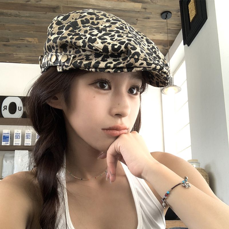 Niche Design Sense Ins Trend Leopard Print Y2K Subculture Forward Hat Women Fashion Versatile Beret_voghion.com