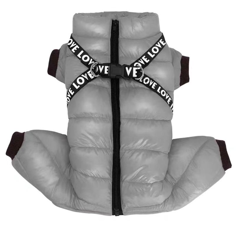 Winterverdickte, winddichte, vierbeinige Baumwolljacke mit Fleecefutter, warme Thermokleidung für kleine und mittelgroße Hunde_voghion.com