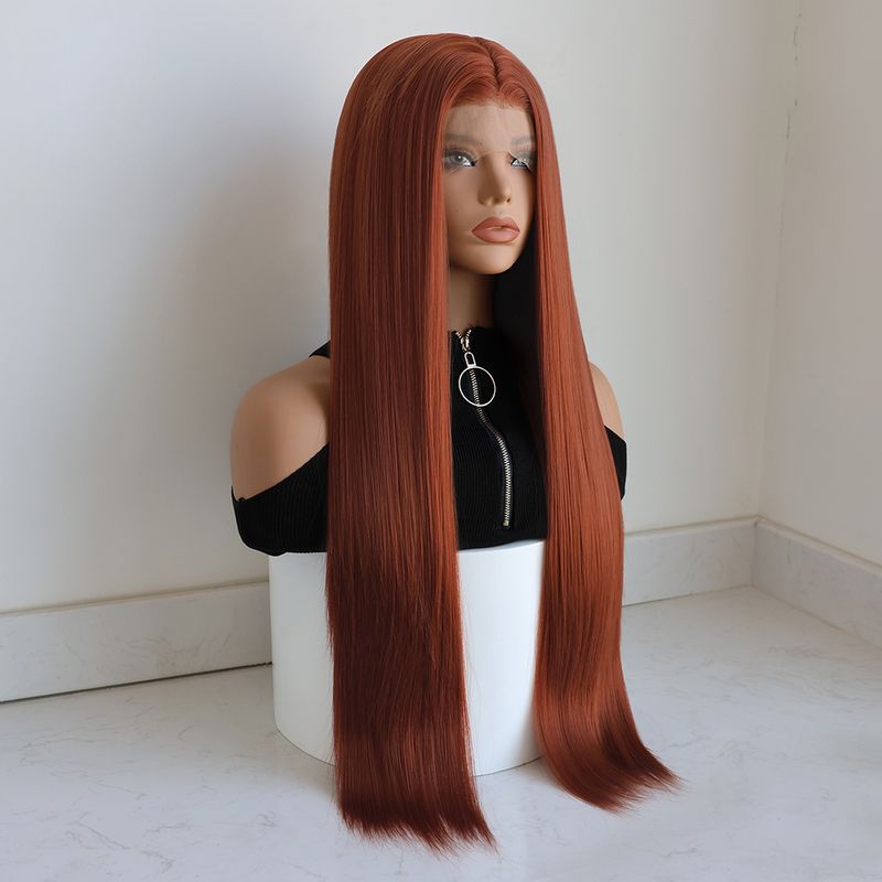 Hett såld 13x3.5 syntetisk spets fram Ws för kvinnor Sier Grey Ginger Orange 99J Bury Lång Straht Limfri Cosplay Fest Dagligen_voghion.com