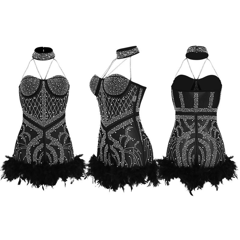 Dameskleding diamanten veren jumpsuit Europese en Amerikaanse mode sexy banketfeest supershorts voor dames_voghion.com