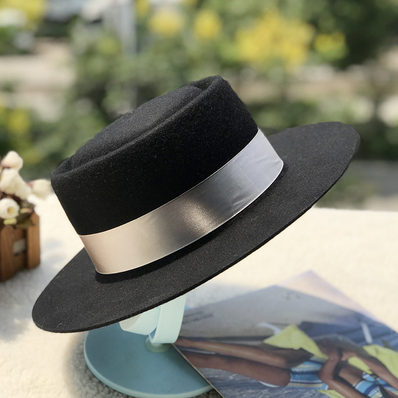 Volnen cilinder z ravnim vrhom v obliki prstana, otroški jesenski in zimski modni volneni klobuk z ravnim vrhom_voghion.com