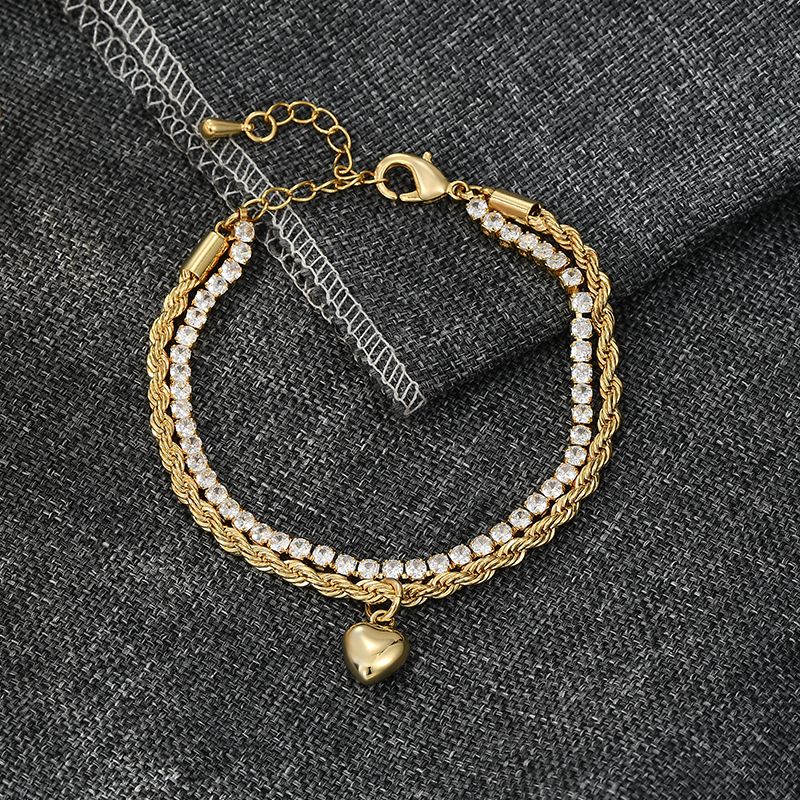 Bracelet cœur haut de gamme pour femme, style Instagram, maille double couche en zircon, collection européenne et américaine 2025._voghion.com