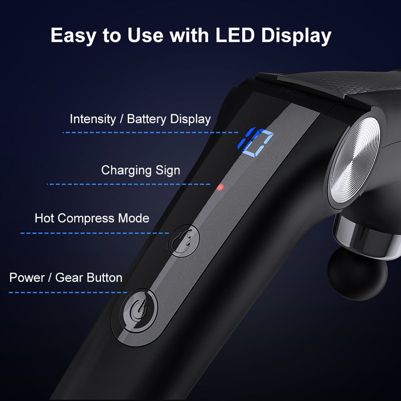 Electric Muscle Massage Gun With Extended Handle Deep Tissue Relief For Back Shoulder Waist Pain_voghion.com