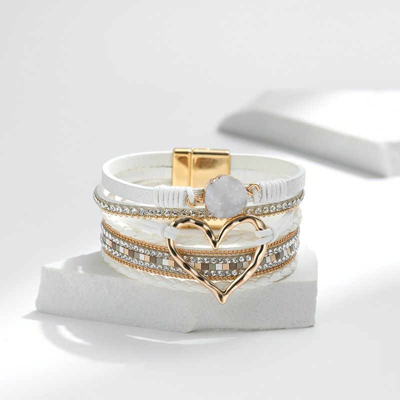 Set di bracciali a strati bohémien - Bracciale rigido regolabile a cuore aperto e catena con perline_voghion.com