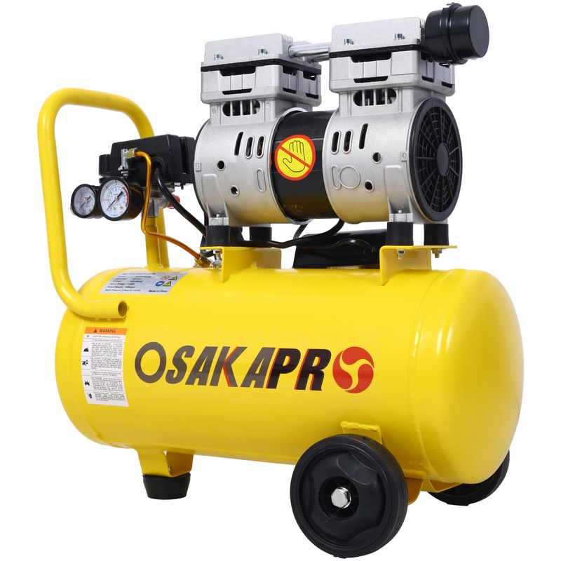 1.5HP Silent Oil-Free Air Compressor 8 Gallon, Oil-Free, Electric Shop Air Compressor Portable,Lightweight With Wheels, 70 DBA Noise Level, With Automatic Drain Valve,Yellow_voghion.com