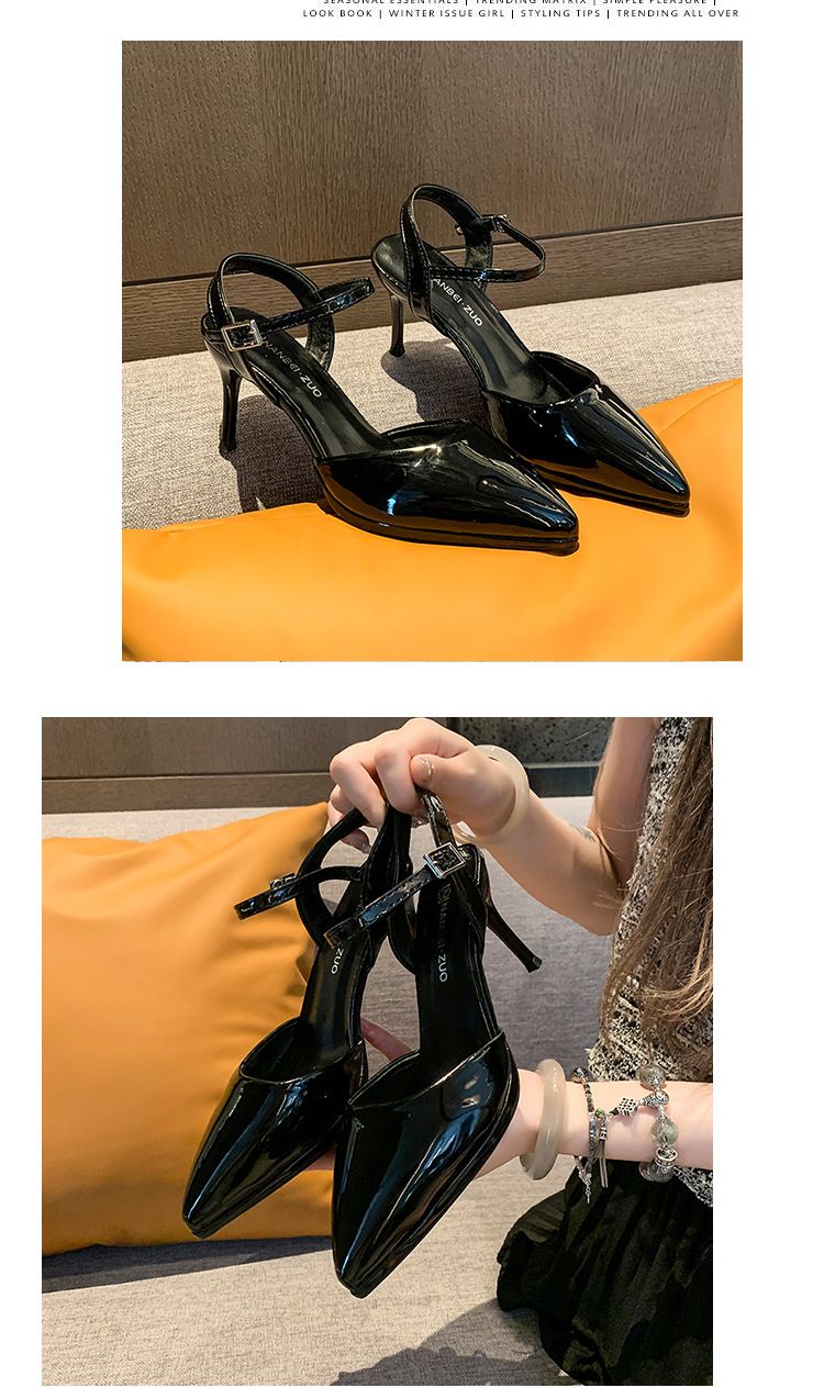 Modischer, spitzer, übergroßer, gerader Schnallenriemen, schmaler Absatz, lässige und trendige High Heels, vielseitige Zehenabdeckung,_voghion.com