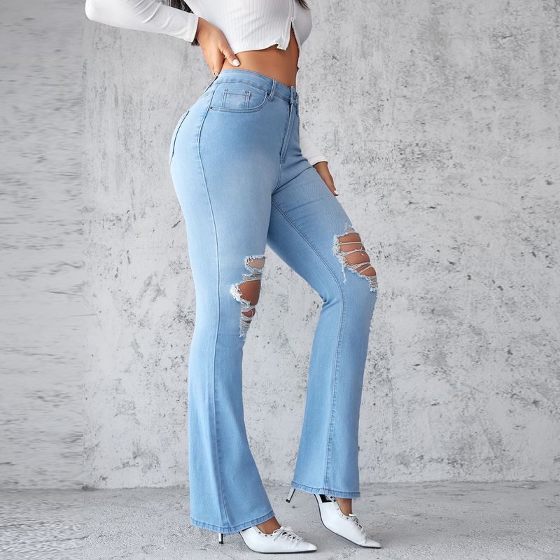 Ripped Jeans Femininity Commuting Legs Long Flared Pants_voghion.com