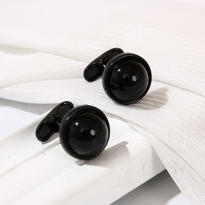 neue runde Manschettenknöpfe mit Diamanten stilvolle schwarze Anzugmanschettenknöpfe_voghion.com