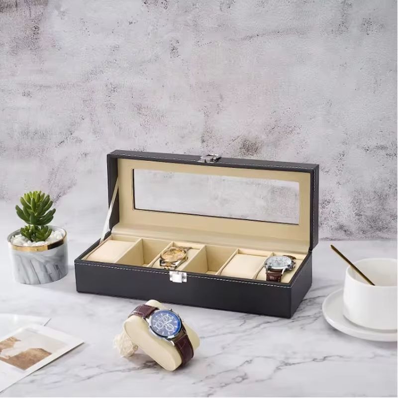 Hot Rea PU Läder Display Förvaring Collection Organizer Klocklåda För Män Klocka Vitrine Med Glas Top Watch Förvaringslåda_voghion.com