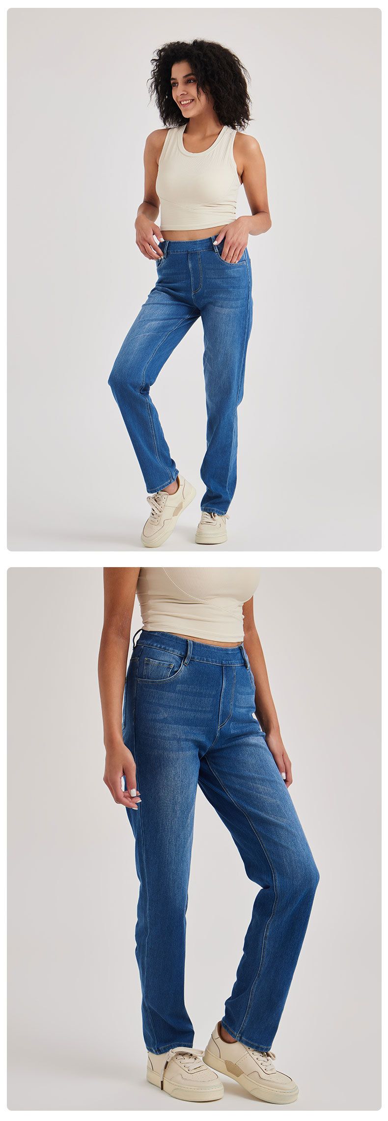 Jeans da yoga a vita alta SleekShape da donna - Pantaloni in denim elasticizzati effetto used con tasche, vestibilità slim, comodi per palestra e abbigliamento casual_voghion.com