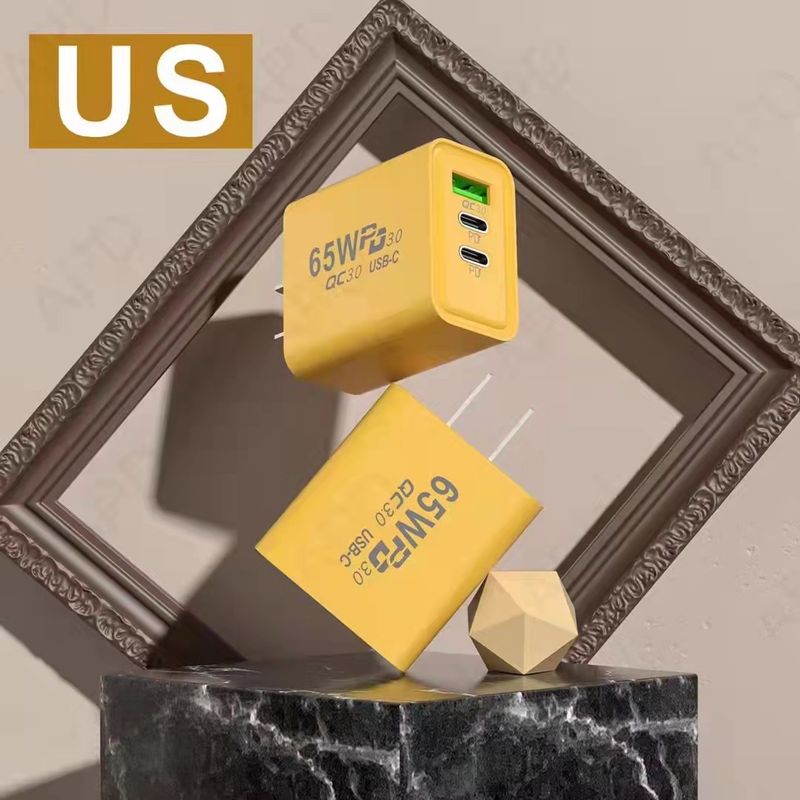 Caricabatterie per cellulare multiporta USB doppio TIPO C da 65 W + adattatore PD US, EU, UK_voghion.com