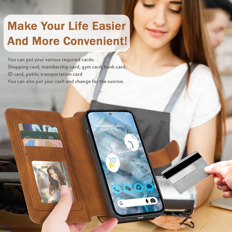 Custodia in pelle PU con portafoglio staccabile per Google Pixel 9 Pro XL 8A 8 8Pro 7A 7 7Pro 6A 6 6Pro con cerniera e porta carte multiuso_voghion.com