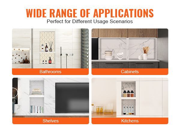 VEVOR Shower Niche Ready For Tile 16" X 32", Double Shelf Organizer, Square Corners Wall-inserted Niche Recessed, Sealed Protection Modern Soap Storage Niche For Shower Bathroom, Black_voghion.com