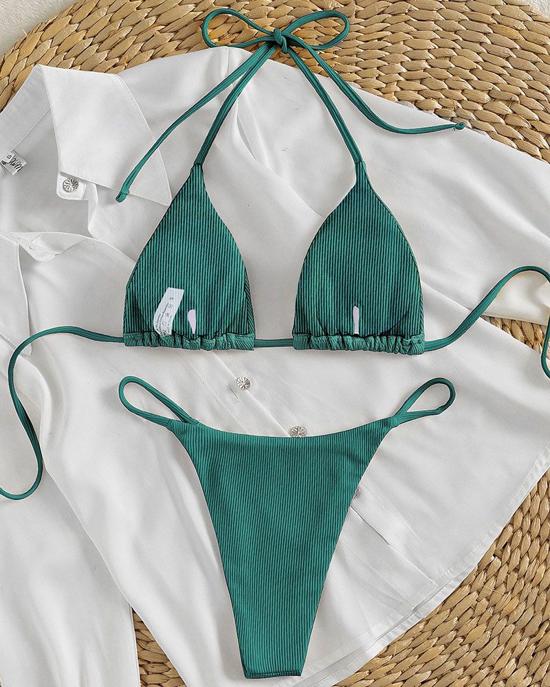 Ensemble bikini dos nu - Maillot de bain deux pièces sexy à nouer réglable pour femme, multicolore, vêtements de plage_voghion.com