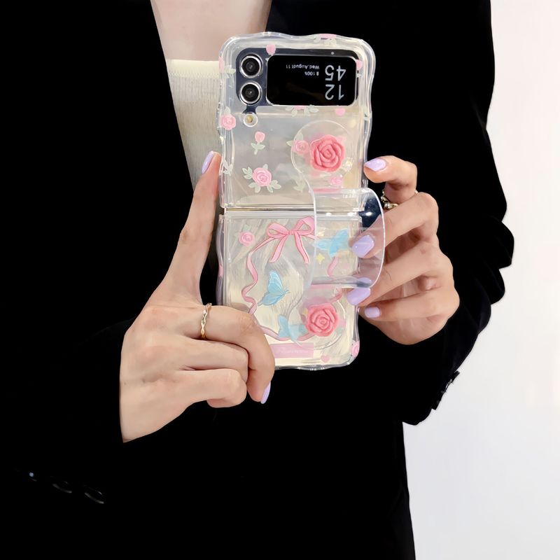 Feather yarn wristband rose for Samsung zflip5 mobile phone case new folding screen zflip4/3 Korean minority_voghion.com