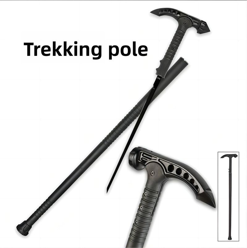 Bâton de marche en alliage d'aluminium à trois sections, poignée en T absorbant les chocs, poignée droite, équipement de plein air, vente_voghion.com