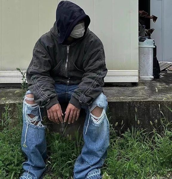 Pantaloni larghi da uomo, con frange e baffi di gatto, leggermente svasati, stile RO, pantaloni a gamba larga, pantaloni casual, jeans_voghion.com