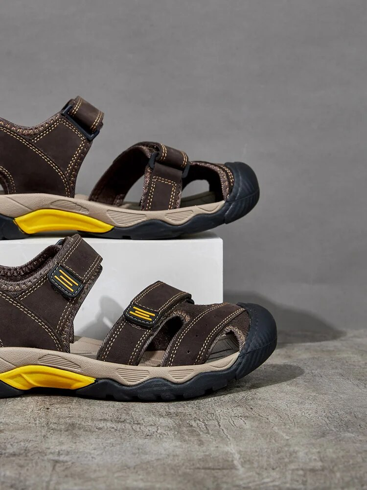 Summer New Genuine Leather Large Size 38-48 Fashion Slippers Men's Sandals Outdoor Beach Shoes_voghion.com