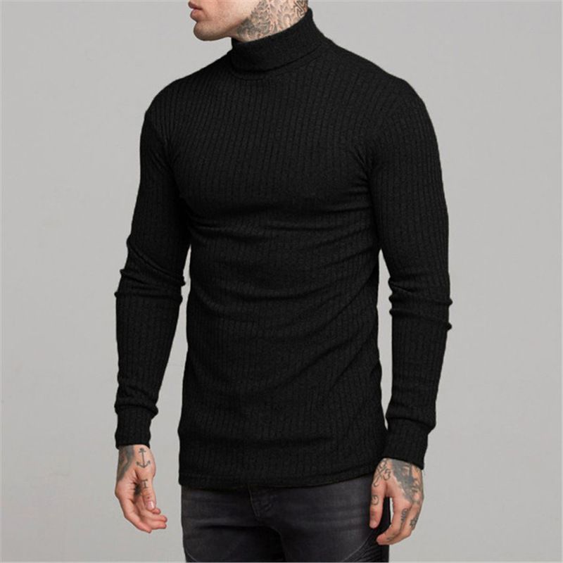 Felpa con cappuccio casual da uomo per autunno e inverno, maglia sportiva a maniche lunghe da uomo, strato di base con maglione a collo alto_voghion.com