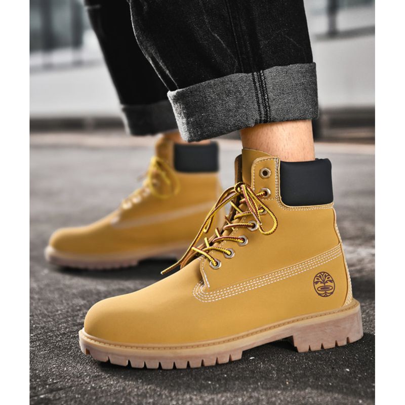 New Fall Outdoor Trend Retro Workwear Hiking Plus-size Mid-top Brown Pigskin Martens For Men_voghion.com