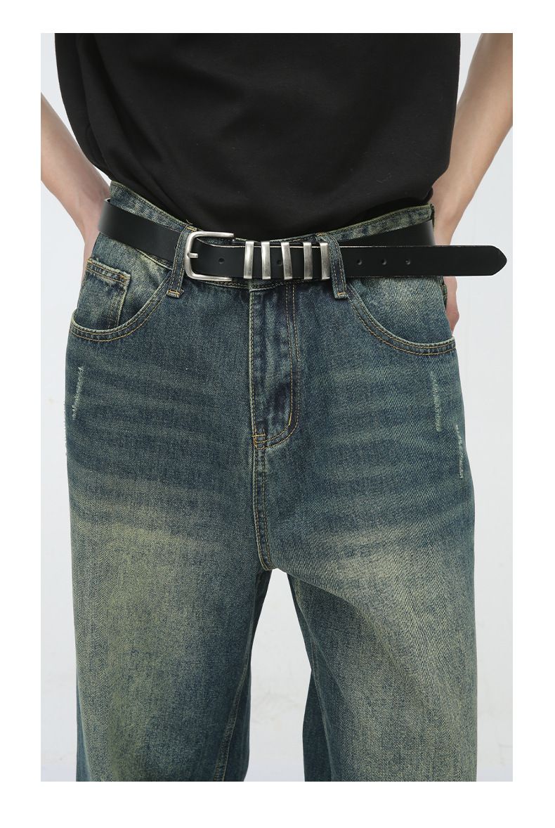 Herretøj | Nye varer Retro Distressed Denimjakke med lige jeanssæt_voghion.com