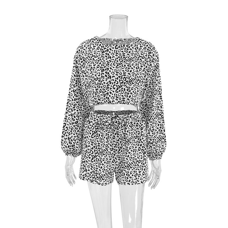 Pure Cotton Autumn New Long Sleeve Shorts Leopard Print Two-Piece Set Wearable Pajamas Homewear Women's Fashion_voghion.com