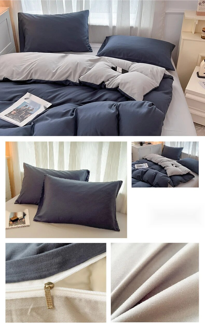 Juego de cuatro piezas de color sólido, funda nórdica cepillada lavada simple, ropa de cama de primavera para dormitorio de estudiantes de estilo moderno_voghion.com