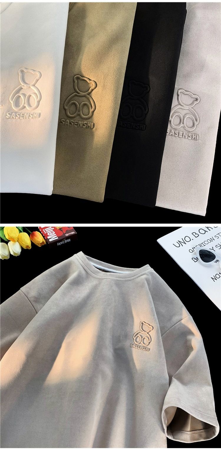 Little Bear für Männer, Sommerdesign, kurzärmliges Nischenoberteil aus amerikanischem Wildleder, lockeres, lässiges T-Shirt_voghion.com