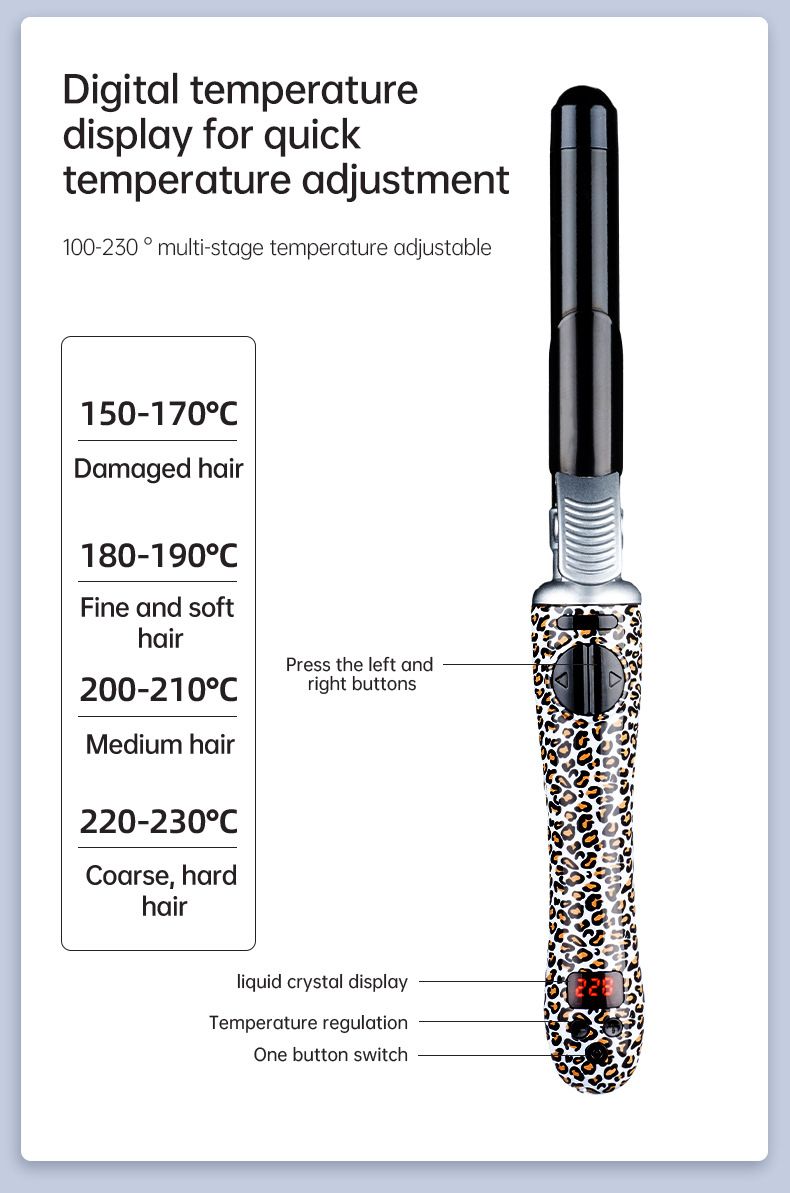 Ferro arricciacapelli elettrico con stampa leopardata, completamente automatico, in ceramica, per ricci grandi e onde grandi, strumento per lo styling dei capelli_voghion.com