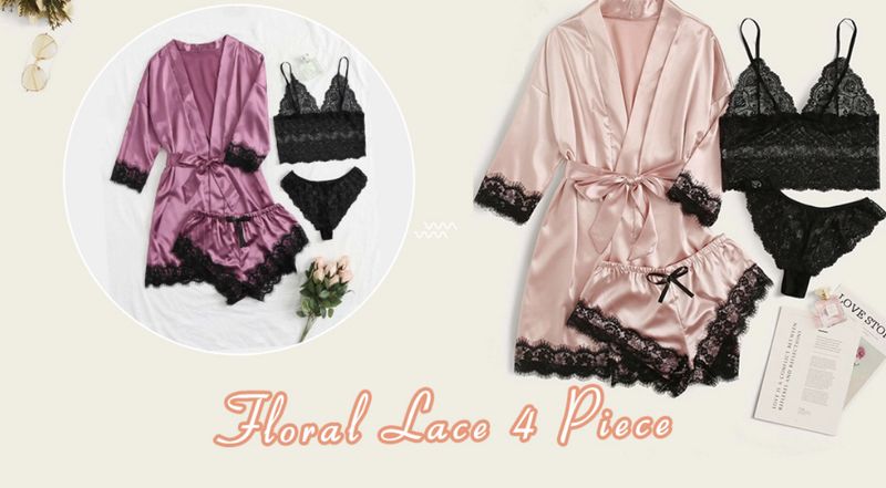 Luxuriöses 4-teiliges Dessous-Set – Spitzenhemdchen und Strumpfgürtel in Übergröße – Sexy Nachtwäsche für Damen (S-XXL, 7 Farben)_voghion.com