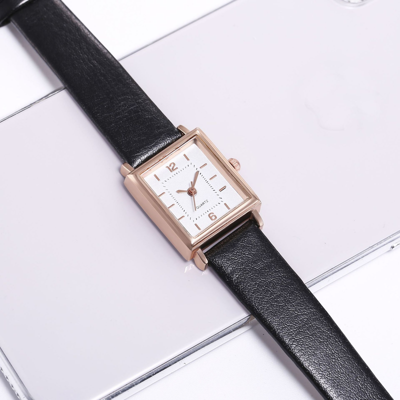 Neue Damen-Quarzuhr mit quadratischem Gehäuse, Roségold, digitale Waage und Gürtel_voghion.com