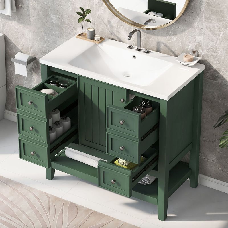 36" Bathroom Vanity With Sink Combo, One Cabinet And Three Drawers, Solid Wood And MDF Board_voghion.com