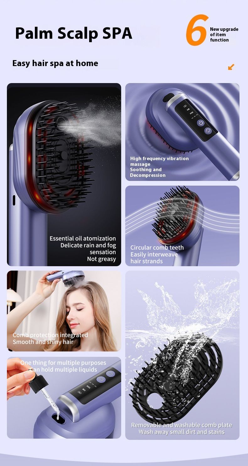 Scalp Massager With Vibration & Red Light Therapy, Microcurrent Mist For Hair Growth & Anti-Hair Loss, Essential Oil_voghion.com