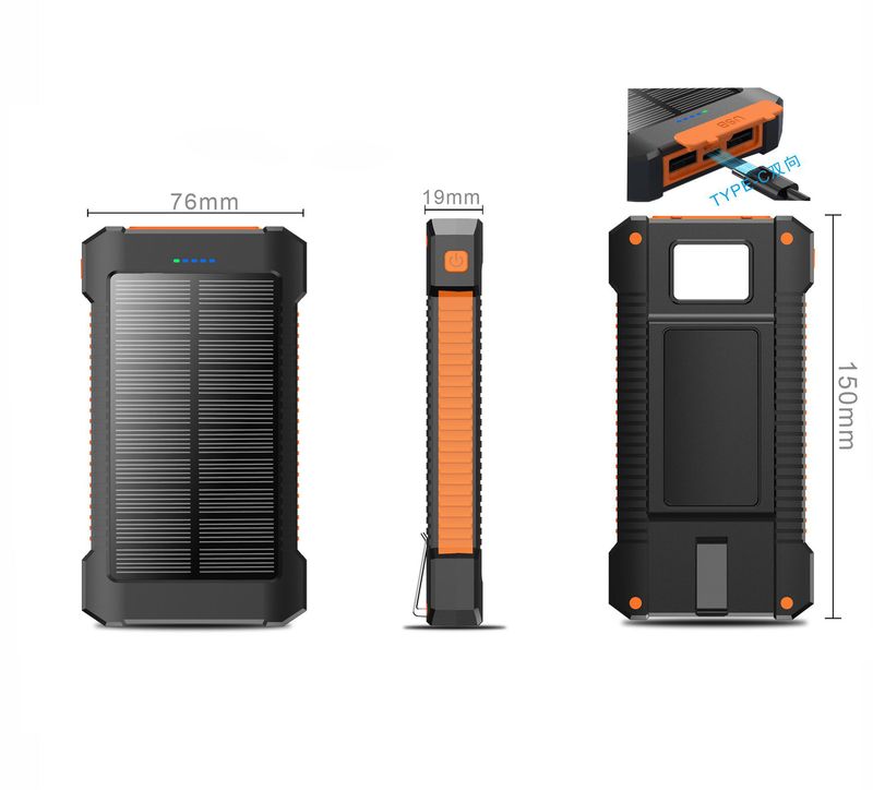 20000mAh Solar Power Bank With Wireless Charging, Waterproof Outdoor Portable Charger For Camping, Hiking, Travel - Custom Logo Printing Available_voghion.com