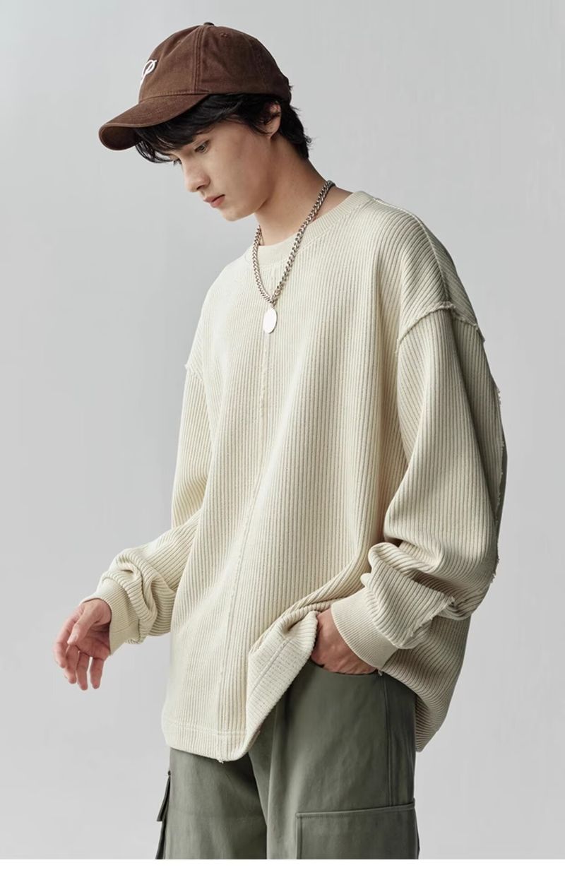 Anti-Ausfransstruktur Herren Herbst Neuware Ins Trendy Marke Vielseitiger lockerer Rundhals Strickpullover Oberbekleidung_voghion.com