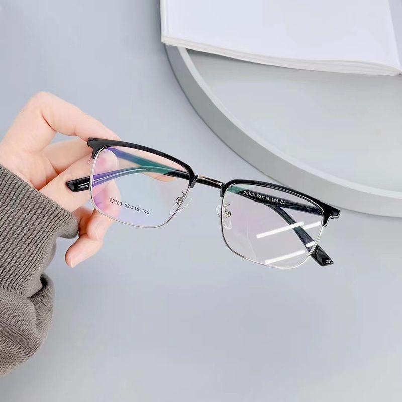 New Men's Business Style Eyebrow Metal Half Anti Blue Light Flat Artistic Square Myopia Lens Frame_voghion.com