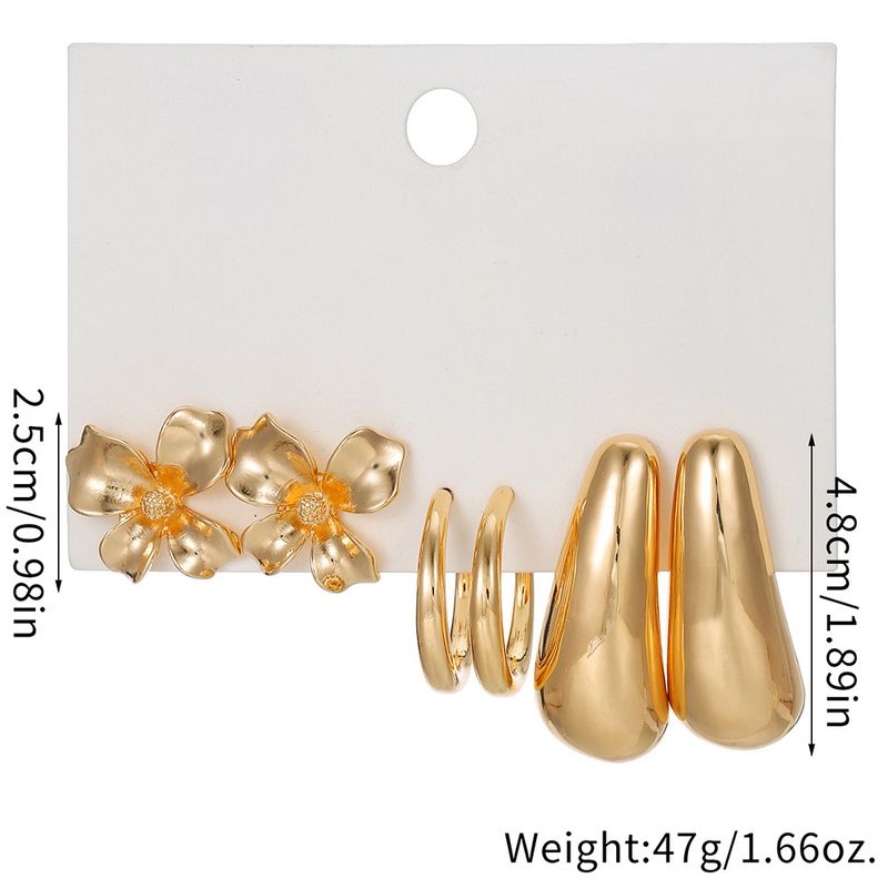 C-shaped Alloy Textured Personalized Earrings With Retro Flower Earrings Set For Women, 6-piece Set_voghion.com