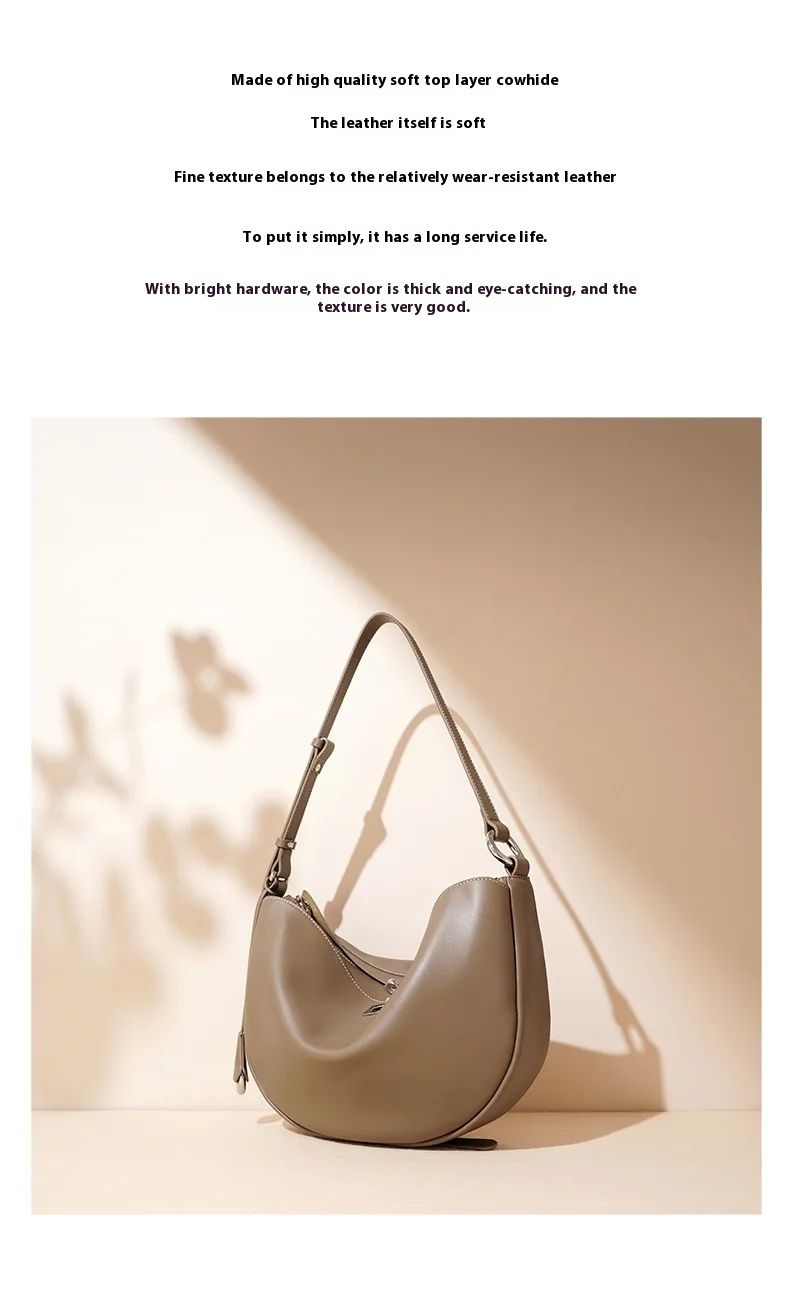 Sac à main Hobo en cuir véritable pour femme, design classique Crescent, grande capacité, bandoulière_voghion.com