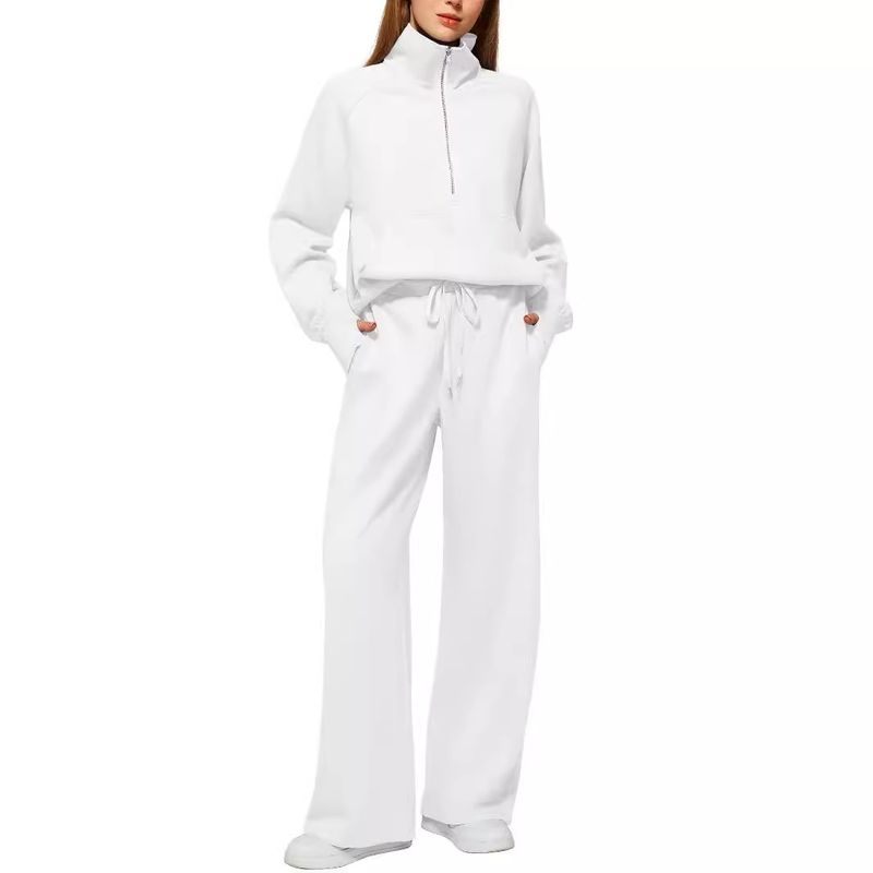 2025 Women's Two-Piece Oversized Half-Zip Sweatshirt Wide-Leg Sweatpants Casual Set_voghion.com