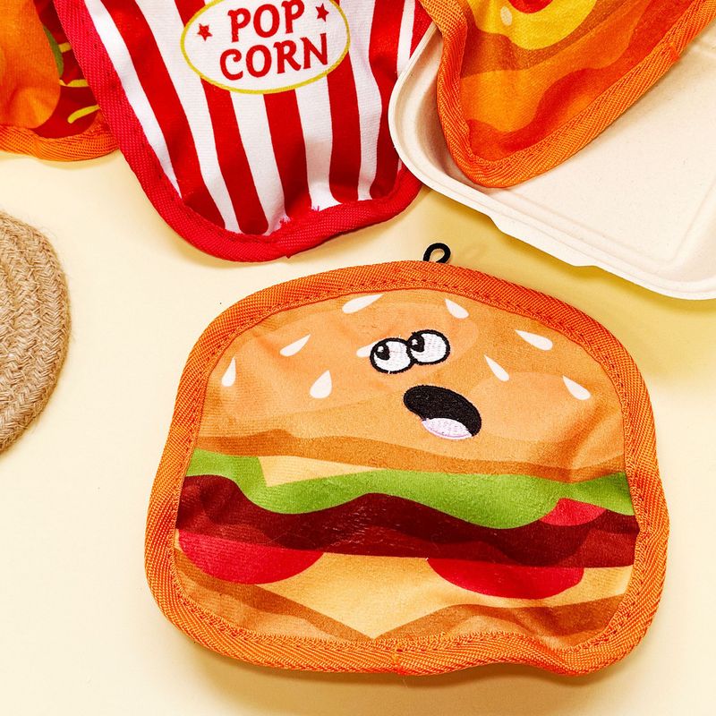 Giocattolo da masticare per animali domestici a forma di hamburger masticabile resistente per la pulizia dei denti e l'intrattenimento, con suono di peluche._voghion.com