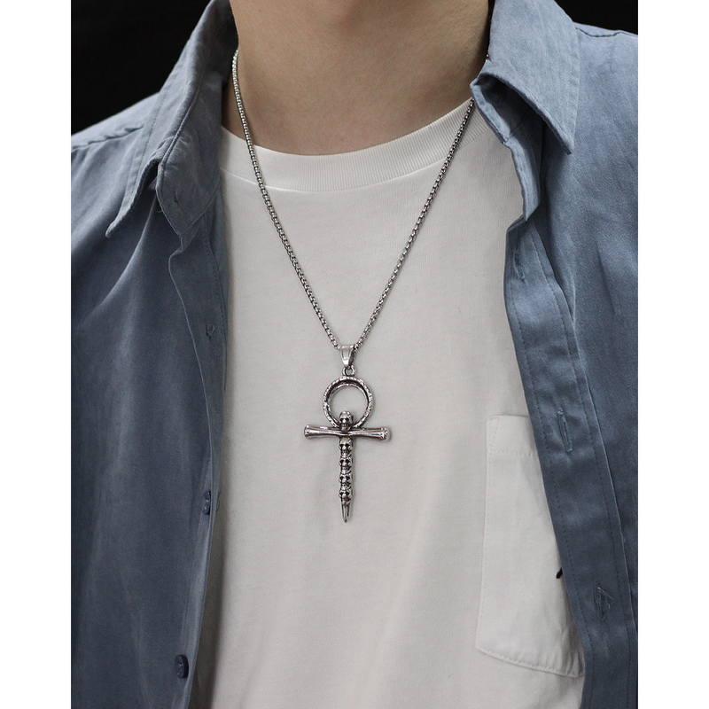 Skull Titanium Steel Men's Necklace Summer Men's Cross Pendant_voghion.com