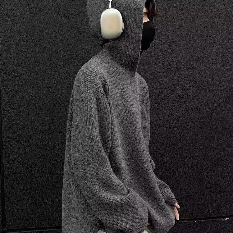 Cleanfit Gray Hooded Sweater Men's Autumn Winter New Style Cool Lazy Loose Knitted Cardigan Jacket_voghion.com