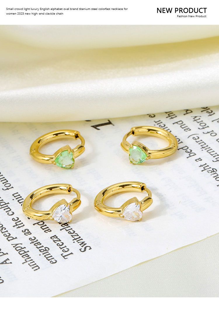 1 paire de boucles d'oreilles simples en acier titane et zircon en forme de cœur_voghion.com