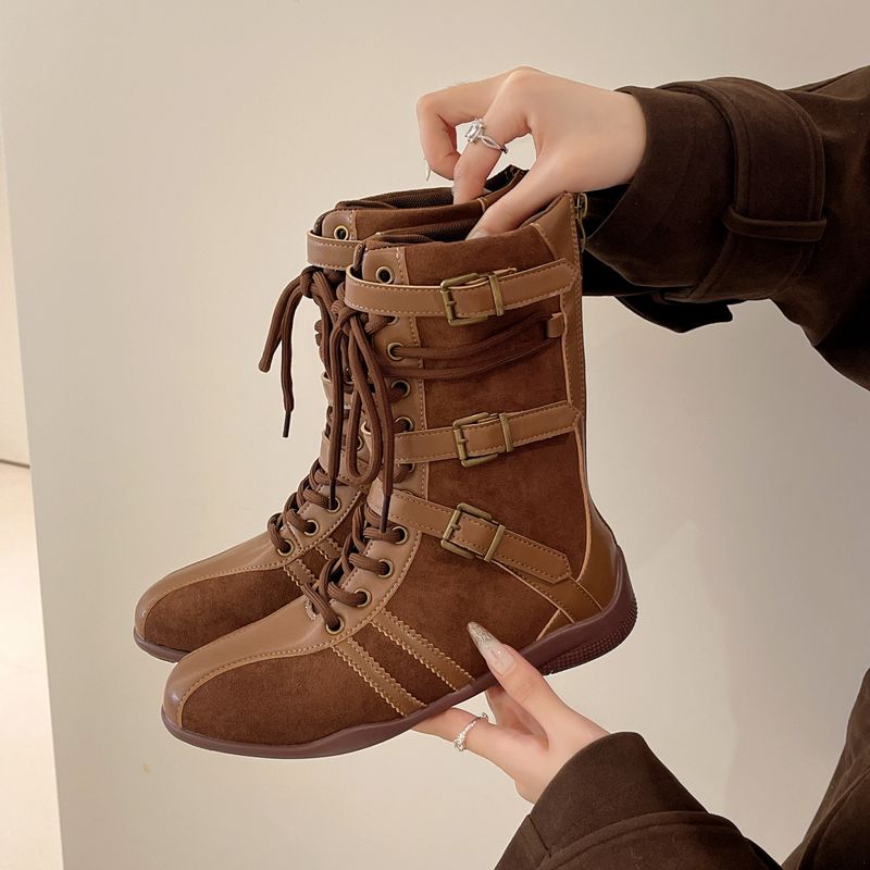 Cowhide Version~Flat Inner Height Increasing Martin For Women 2025 New Boxing Suede Leather Lace-up Short German_voghion.com