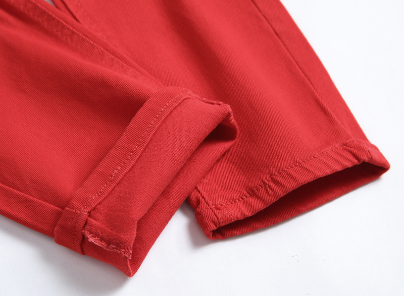 2020 Neue europäische und amerikanische Außenhandels-Herrenjeans im Slim Fit, gerader Schnitt, Mehrloch-Motorrad-Bettlerhose in Rot-Armee-Grün_voghion.com