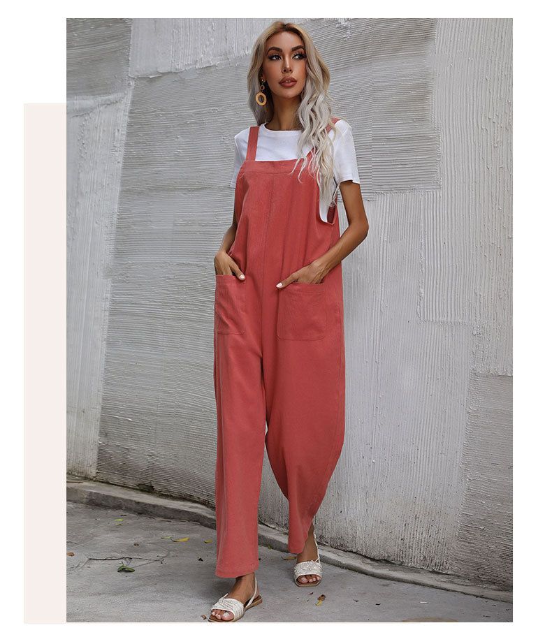 Mono de tirantes sin mangas de color liso de lino y algodón para mujer_voghion.com