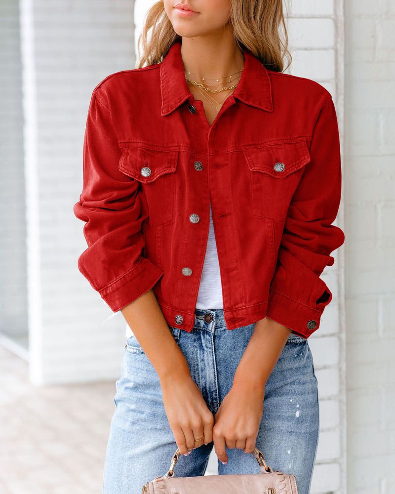 Women's Clothing Denim Jacket Long Sleeve Casual Slim Fit Spring Coat For Work & Daily Wear With Solid Color_voghion.com