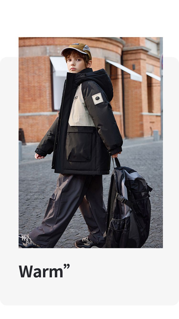 "Giacca invernale da bambino - Cappotto isolante di media lunghezza per bambini (120-160 cm, nero/grigio)"_voghion.com